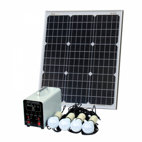 15W OFF-GRID SOLAR LIGHTING SYSTEM WITH 4 LED LIGHTS, SOLAR PANEL AND BATTERY