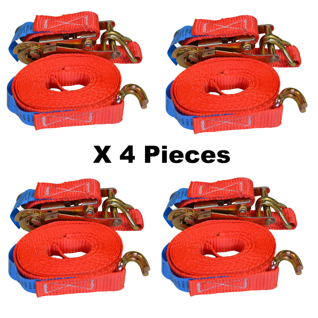 4 x  25MM Super Quality HD 6m 1.5 Ton Red Ratchet Straps Tie Down Claw J Hook