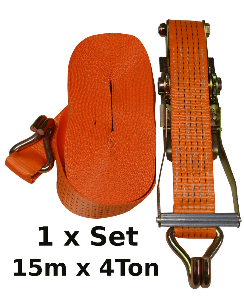 1 x Ratchet Strap set Rated 4 Ton Capacity x 50mm x 15m Heavy Duty Tie Down