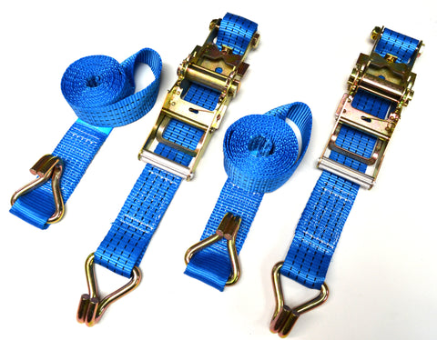 8m Ratchet Straps 4 TON 50mm Wide with 'D' Ring Ends. NEW x 2 YELLOW