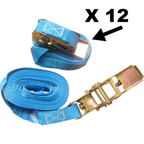8m Ratchet Straps/Cargo Lashes 800Kg 25mm Wide with 'D' Ring Ends. NEW x 8