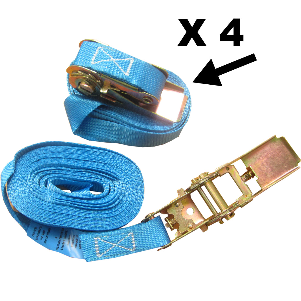 4 x 6m x 25mm Endless RATCHET TIE DOWN STRAP 800kg BLUE