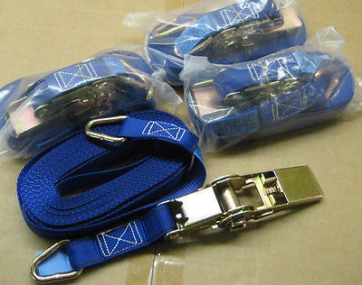8m Ratchet Straps/Cargo Lashes 800Kg 25mm Wide with 'D' Ring Ends. NEW x 8