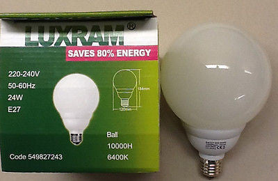 LUXRAM 24W Low Energy Supreme Ball 120W Equivalent, Super Bright light