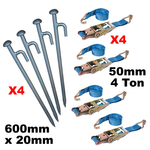 Heavy Duty Mooring Pegs x 2 Stakes for Canal & River Boats with Eyelet & Ring 600mm x 16mm