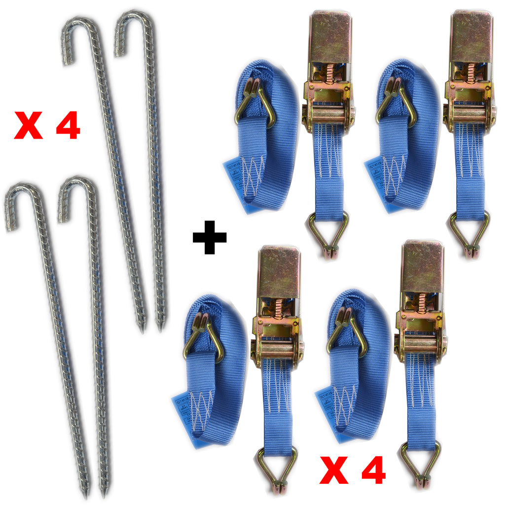8 Piece Medium Duty Ratchet Strap Tie Down Kit Gazebo / Trampoline + Pegs Strong