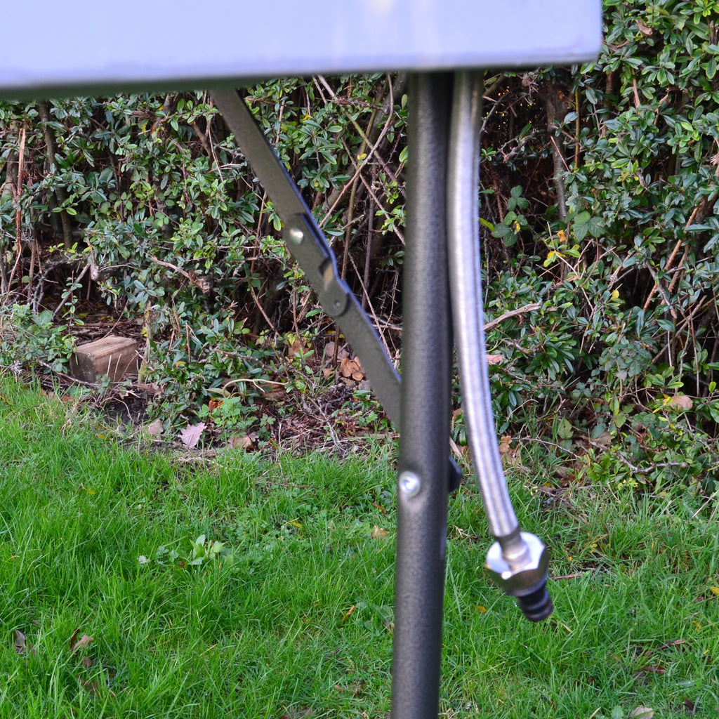 Blow moulded white sink unit/ preparation table with tap, hose pipe connector and waste pipe