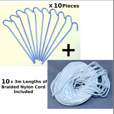 10 x Extra Strong Heavy Duty Camping Tent Pegs 9" x 1/4"(6m) Hard/Med Ground