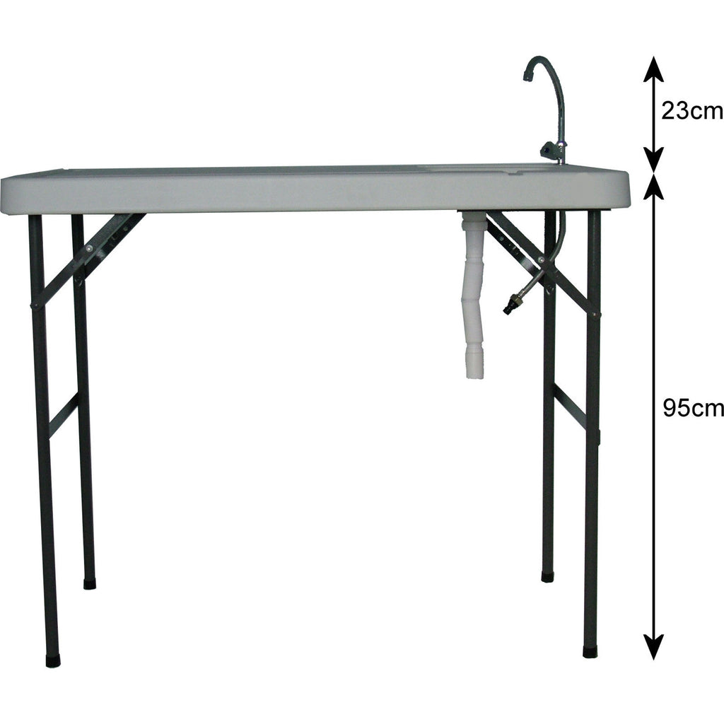 Blow moulded white sink unit/ preparation table with tap, hose pipe connector and waste pipe
