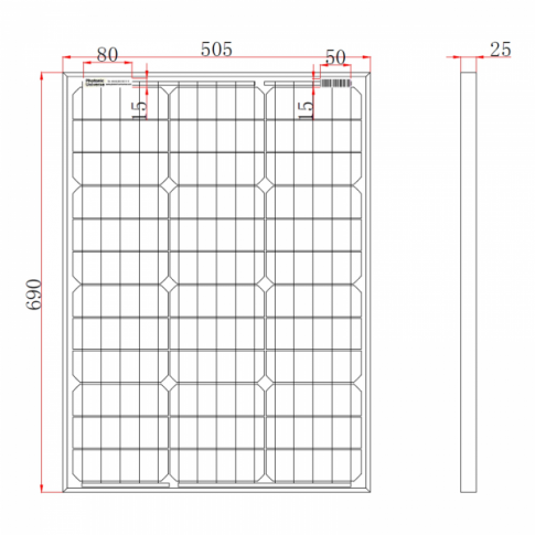 60W 12V SOLAR PANEL WITH 5M CABLE, GERMAN CELLS