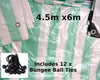 4.5 x 6.0 metre Green and White Striped Waterproof Tarpaulin Covers with eyelets