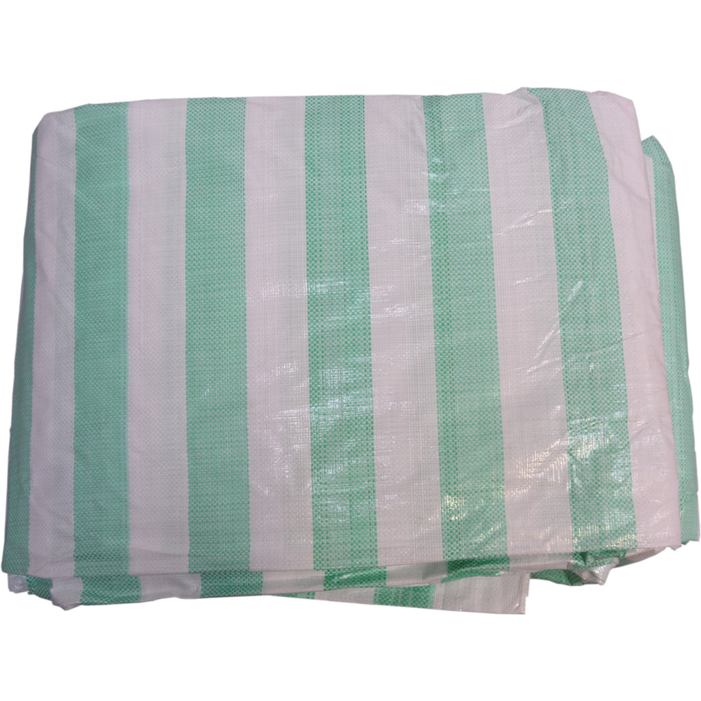 4.5 x 6.0 metre Green and White Striped Waterproof Tarpaulin Covers with eyelets